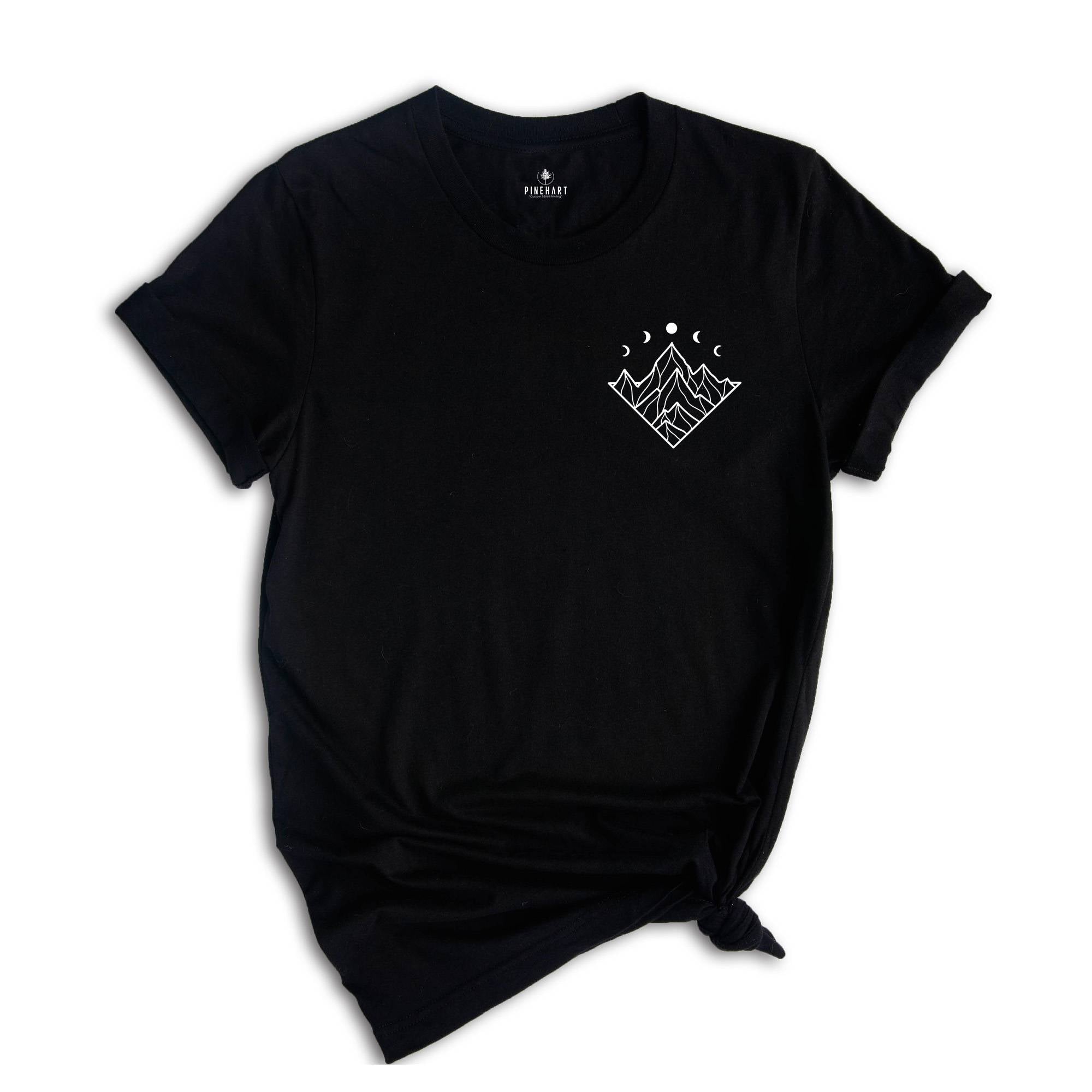 Minimalist Mountain Shirt, Moon Phases Shirt, Simple Mountain Tee, Hiking Shirt, Aesthetics T-Shirt, Celestial Shirt