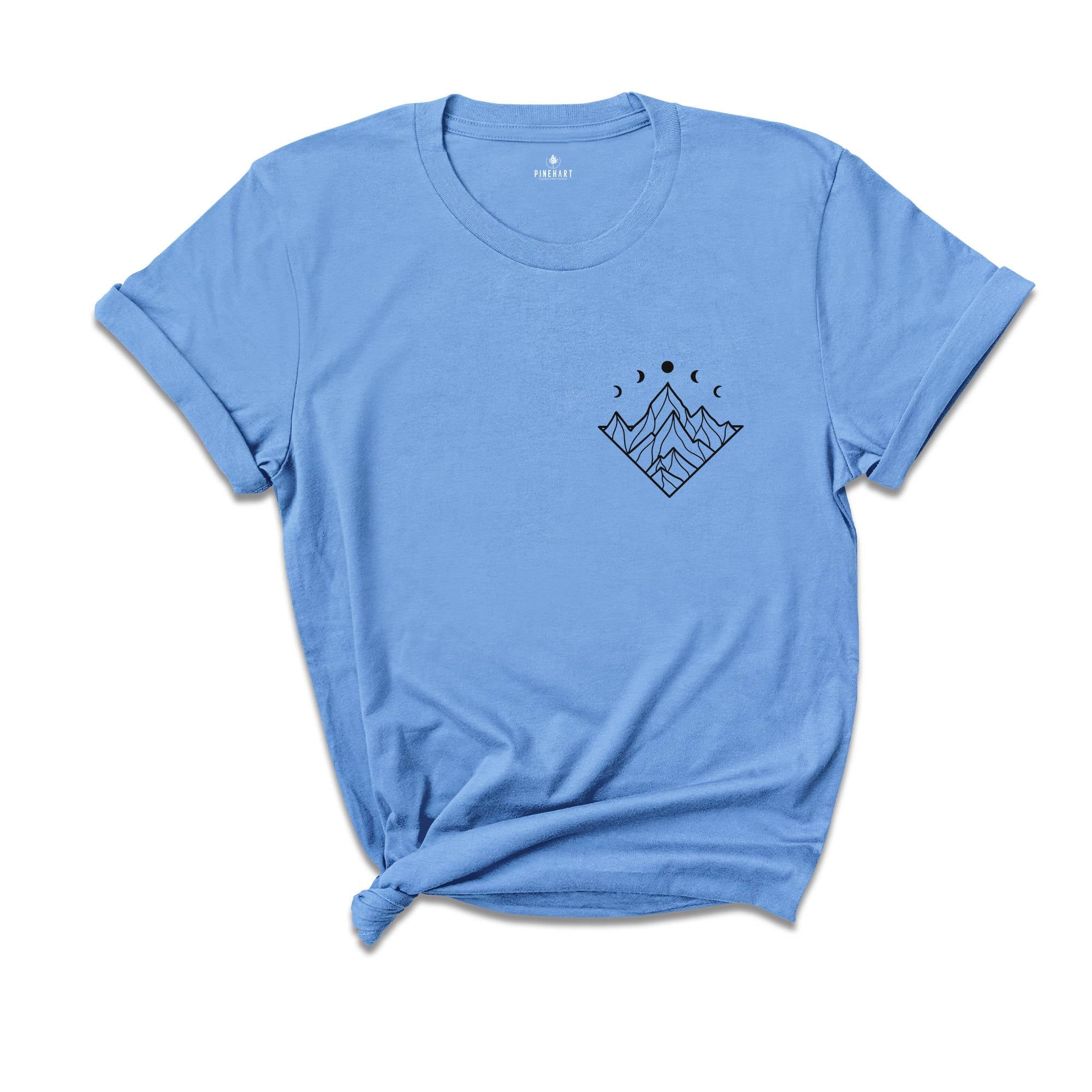 Minimalist Mountain Shirt, Moon Phases Shirt, Simple Mountain Tee, Hiking Shirt, Aesthetics T-Shirt, Celestial Shirt
