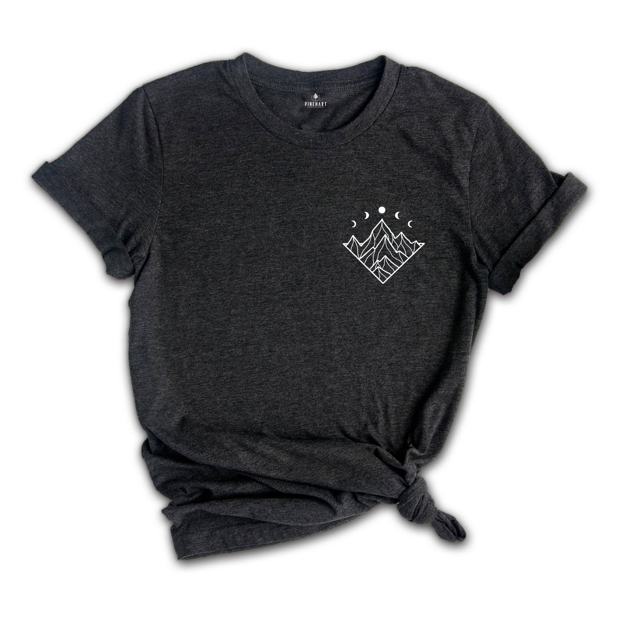 Minimalist Mountain Shirt, Moon Phases Shirt, Simple Mountain Tee, Hiking Shirt, Aesthetics T-Shirt, Celestial Shirt
