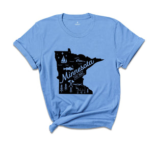 Minnesota State Shirt, Minnesota State Map, Minnesota Home Shirt, Minnesota Travel Gifts, Minnesota State Symbols Shirt