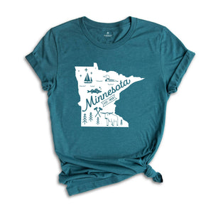Minnesota State Shirt, Minnesota State Map, Minnesota Home Shirt, Minnesota Travel Gifts, Minnesota State Symbols Shirt