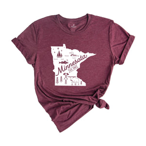 Minnesota State Shirt, Minnesota State Map, Minnesota Home Shirt, Minnesota Travel Gifts, Minnesota State Symbols Shirt
