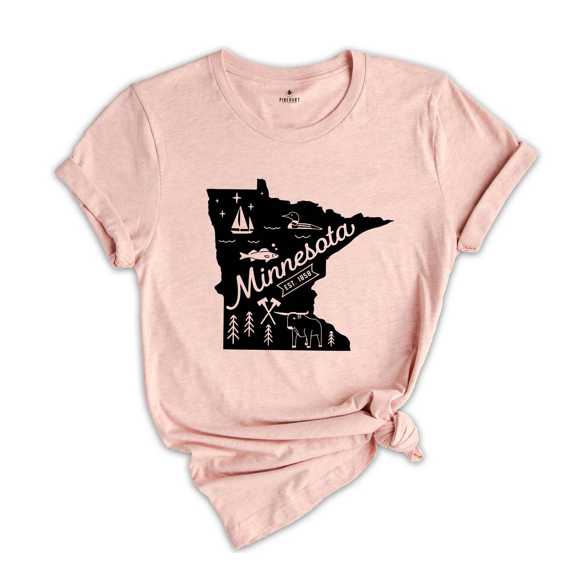 Minnesota State Shirt, Minnesota State Map, Minnesota Home Shirt, Minnesota Travel Gifts, Minnesota State Symbols Shirt