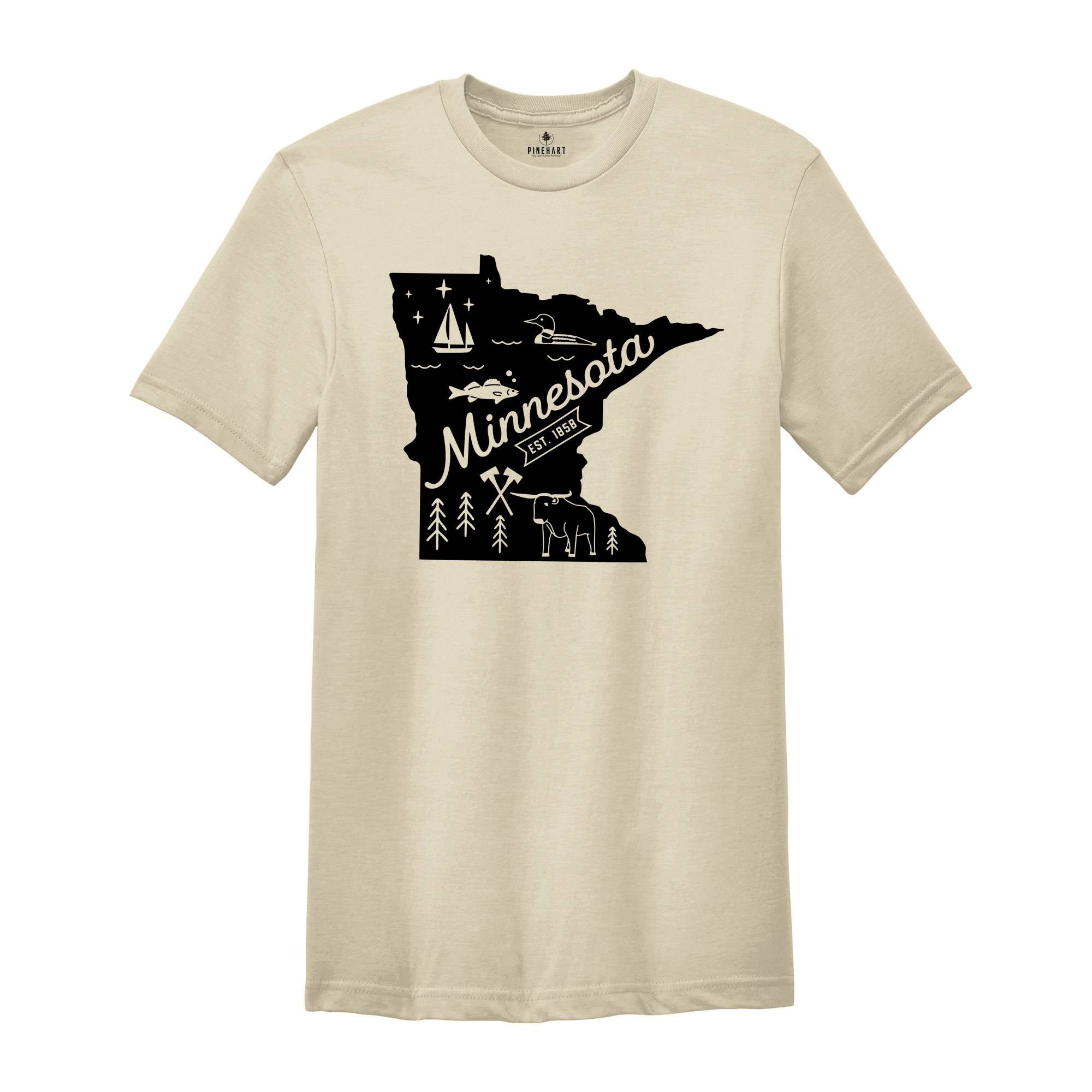 Minnesota State Shirt, Minnesota State Map, Minnesota Home Shirt, Minnesota Travel Gifts, Minnesota State Symbols Shirt