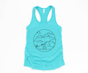 Mountain Sunrise Tank Top, Mountains Tank Top, Sunrise Tank Top, Clouds Tank Top, Boho Tank Top, Trees Tank Top, Hippie Tank Top, Sun Tank