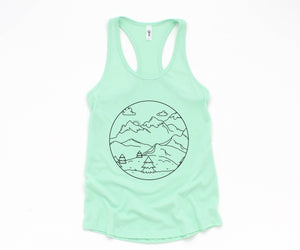 Mountain Sunrise Tank Top, Mountains Tank Top, Sunrise Tank Top, Clouds Tank Top, Boho Tank Top, Trees Tank Top, Hippie Tank Top, Sun Tank