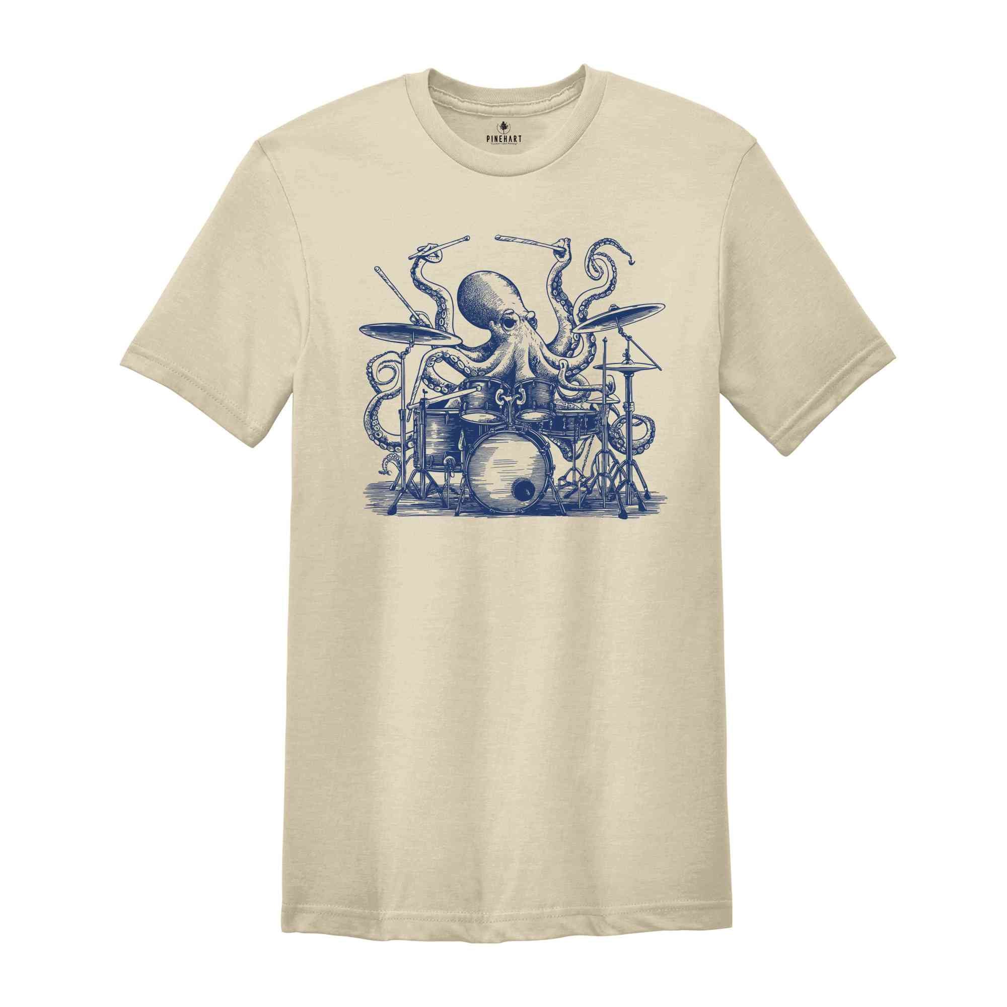 Octopus Playing Drums Retro T-Shirt, Octopus Vintage Tattoo Style Shirt, Funny T Shirt, 90s Graphic Tee, Octopus Drummer Music Gift