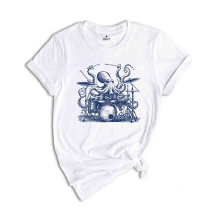 Octopus Playing Drums Retro T-Shirt, Octopus Vintage Tattoo Style Shirt, Funny T Shirt, 90s Graphic Tee, Octopus Drummer Music Gift