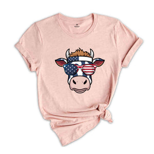 Oh My Stars Cow Shirt, Highland Cow shirt, Highland Cow With 4th July, American Flag Shirt, Fourth Of July Tee, Independence Day