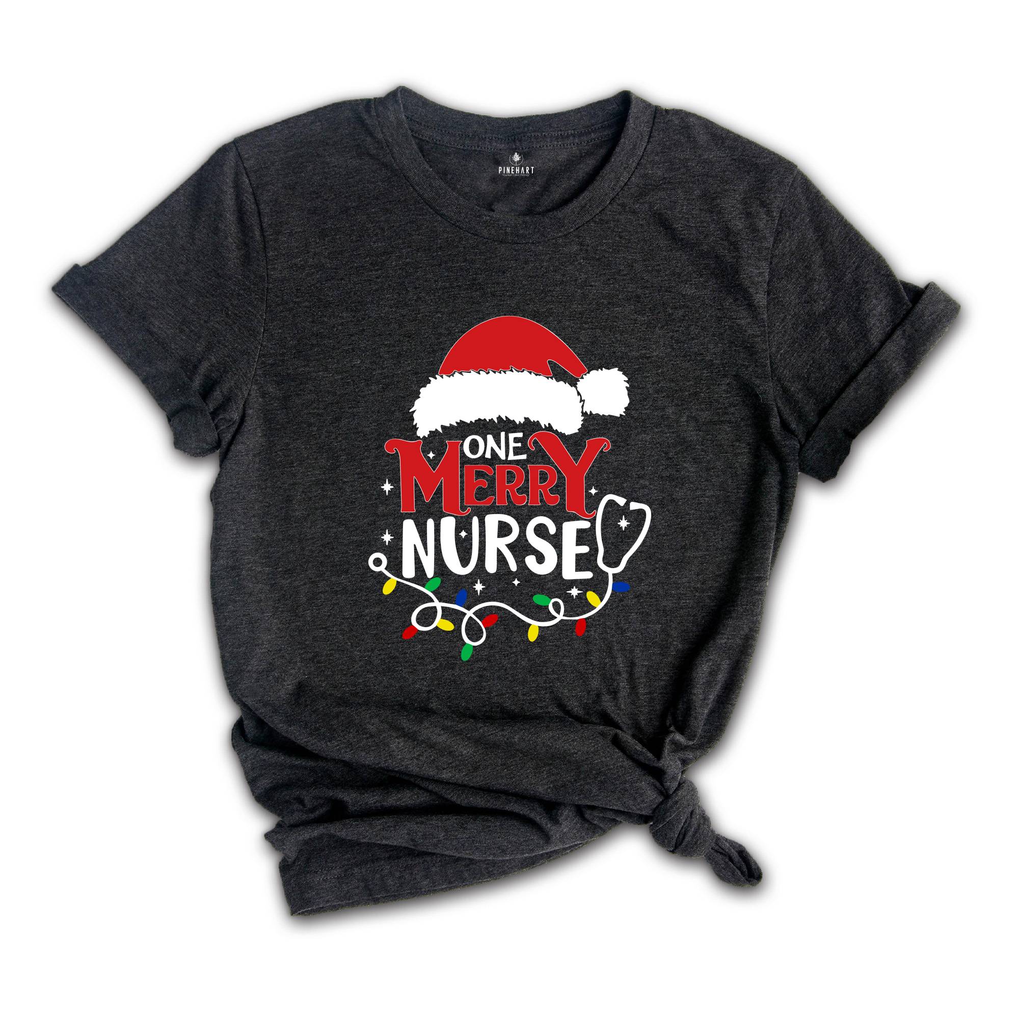 One Merry Nurse T-Shirt, Christmas Nurse Shirt, Christmas Nursing School Tee, Santa Gift For Nurse, Stethoscope Nurse Tee
