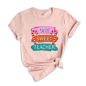 One Sweet Teacher Christmas Theme Shirt, Cool Christmas Shirt, Sweet Teacher Shirt, Candy Cane Shirt, Christmas Sweatshirt