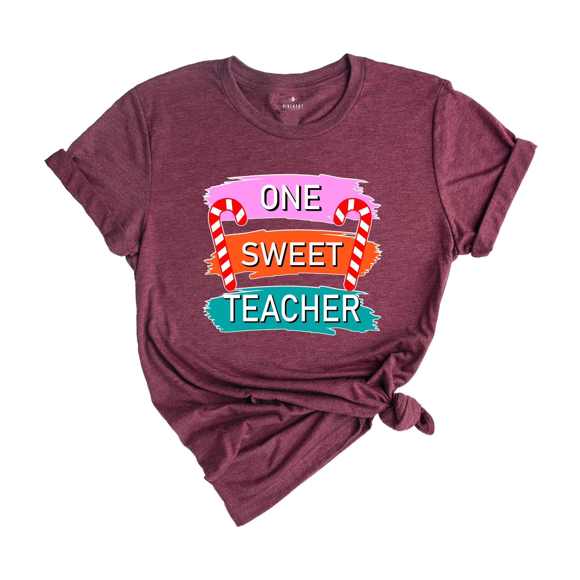 One Sweet Teacher Christmas Theme Shirt, Cool Christmas Shirt, Sweet Teacher Shirt, Candy Cane Shirt, Christmas Sweatshirt