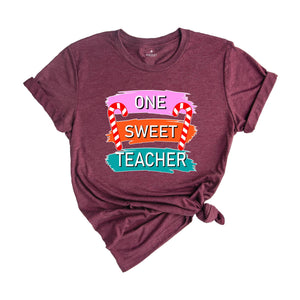 One Sweet Teacher Christmas Theme Shirt, Cool Christmas Shirt, Sweet Teacher Shirt, Candy Cane Shirt, Christmas Sweatshirt