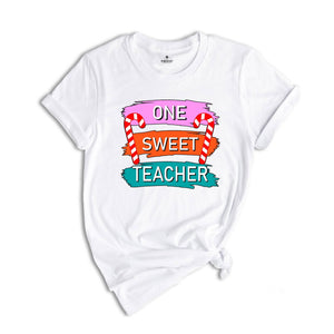 One Sweet Teacher Christmas Theme Shirt, Cool Christmas Shirt, Sweet Teacher Shirt, Candy Cane Shirt, Christmas Sweatshirt