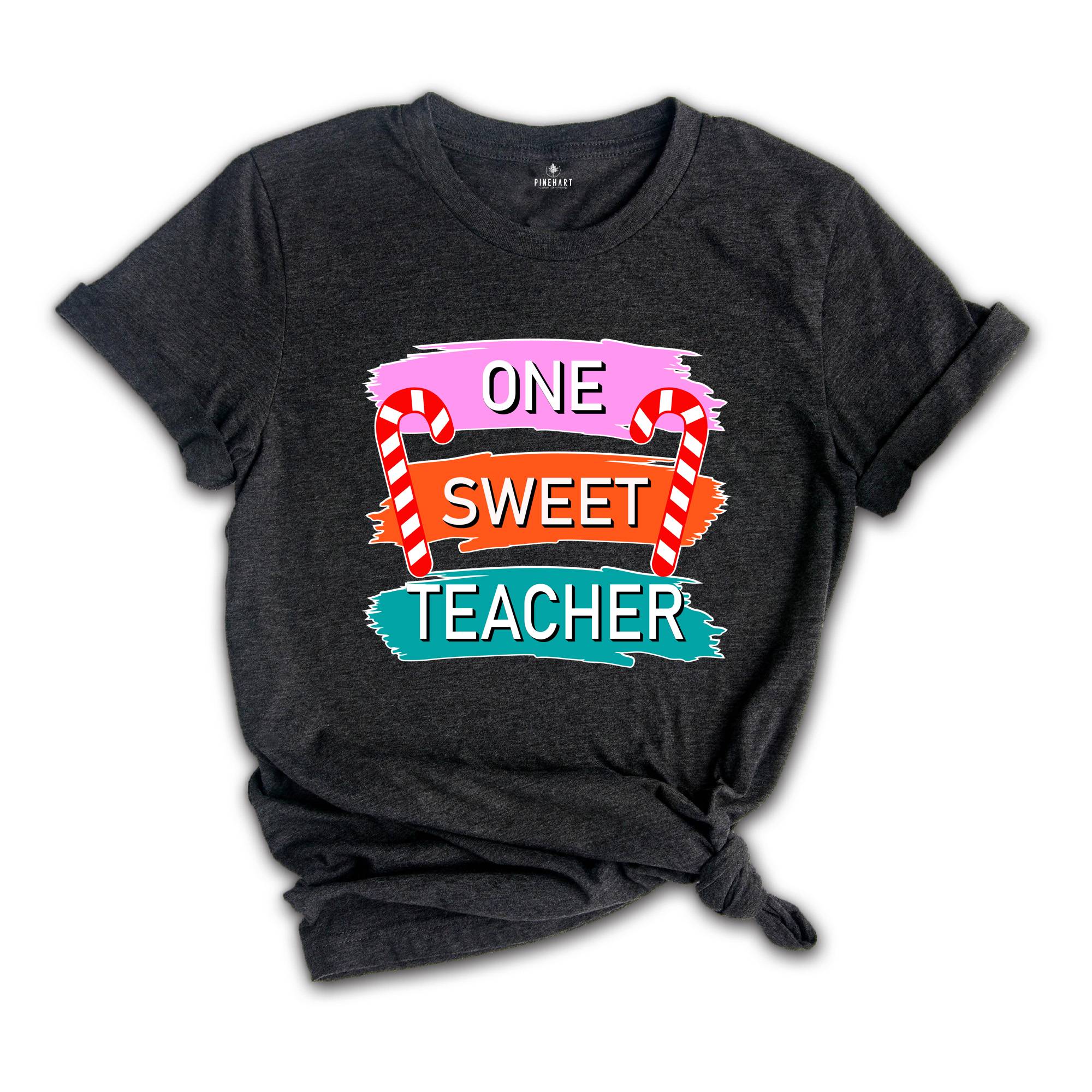 One Sweet Teacher Christmas Theme Shirt, Cool Christmas Shirt, Sweet Teacher Shirt, Candy Cane Shirt, Christmas Sweatshirt