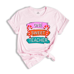 One Sweet Teacher Christmas Theme Shirt, Cool Christmas Shirt, Sweet Teacher Shirt, Candy Cane Shirt, Christmas Sweatshirt