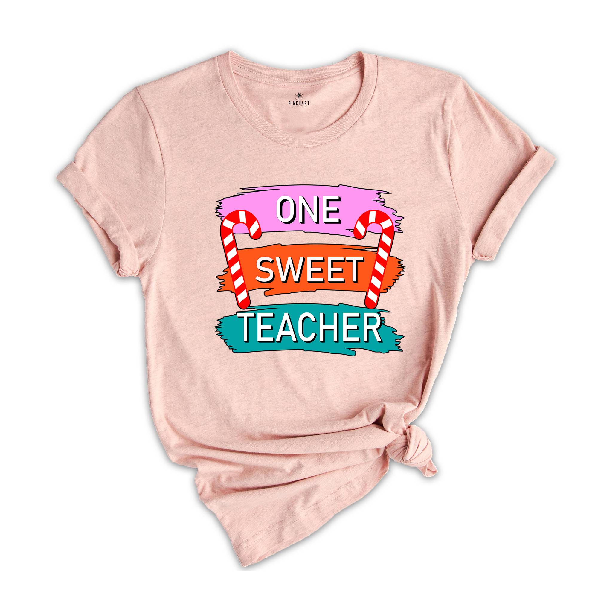 One Sweet Teacher Christmas Theme Shirt, Cool Christmas Shirt, Sweet Teacher Shirt, Candy Cane Shirt, Christmas Sweatshirt