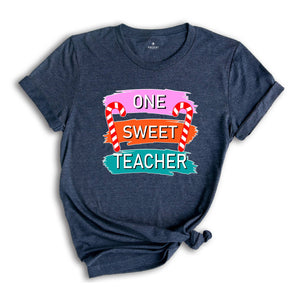 One Sweet Teacher Christmas Theme Shirt, Cool Christmas Shirt, Sweet Teacher Shirt, Candy Cane Shirt, Christmas Sweatshirt