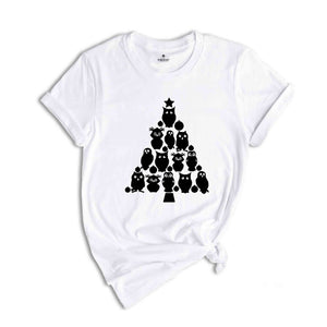 Owl Christmas Tree Shirt, Xmas Funny Animal Tee, Christmas Party T-shirt, Christmas Sweatshirt, Cute Owl Shirt