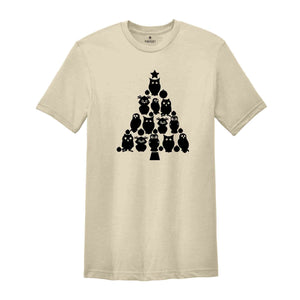 Owl Christmas Tree Shirt, Xmas Funny Animal Tee, Christmas Party T-shirt, Christmas Sweatshirt, Cute Owl Shirt