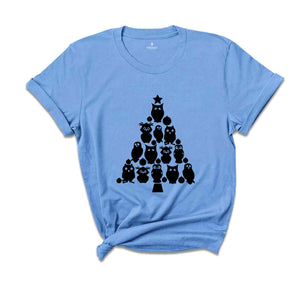 Owl Christmas Tree Shirt, Xmas Funny Animal Tee, Christmas Party T-shirt, Christmas Sweatshirt, Cute Owl Shirt