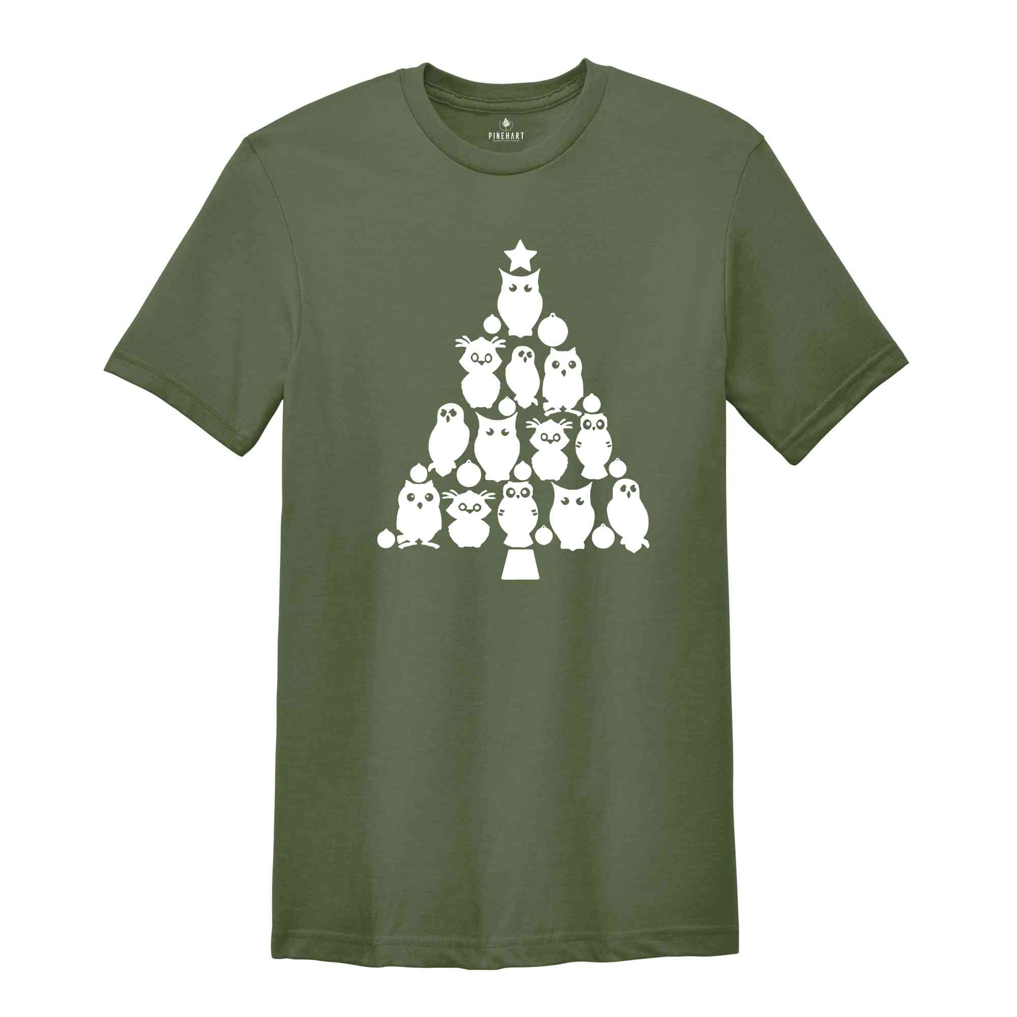 Owl Christmas Tree Shirt, Xmas Funny Animal Tee, Christmas Party T-shirt, Christmas Sweatshirt, Cute Owl Shirt