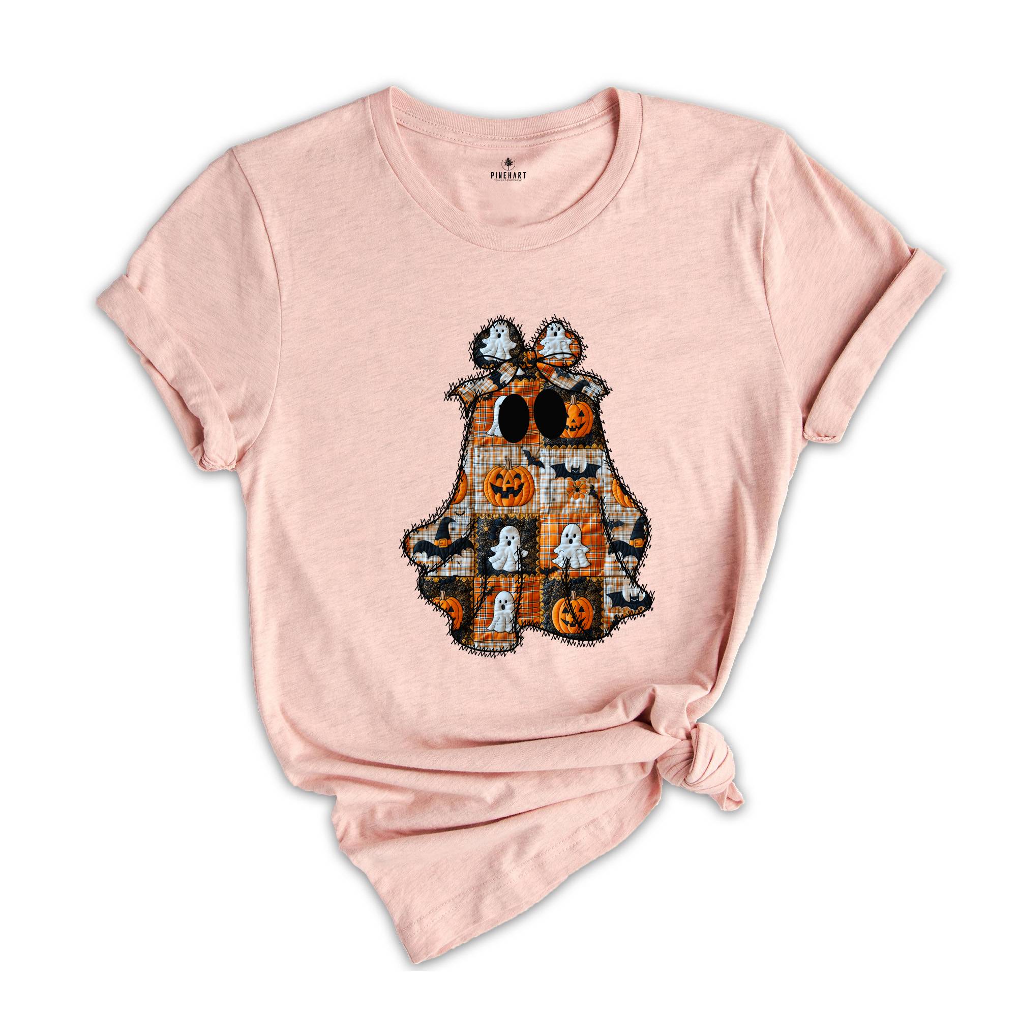 Patchwork Ghost Halloween Shirt, Gift For Halloween Shirt, Retro Halloween Shirt, Cute Ghost Tee, Cute Halloween Outfit