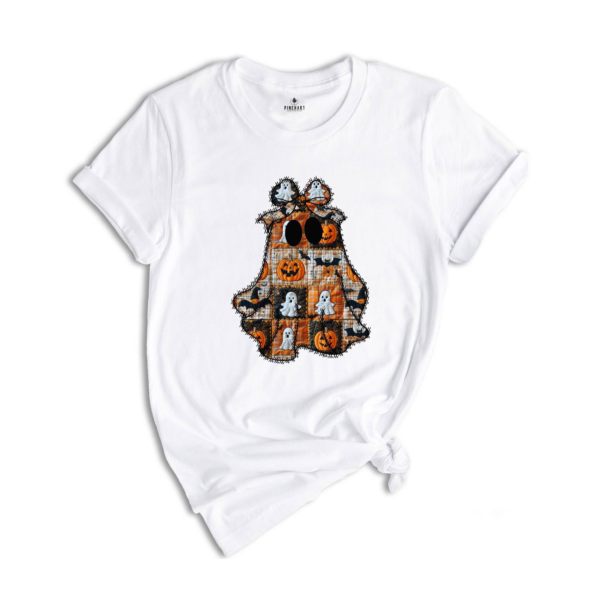 Patchwork Ghost Halloween Shirt, Gift For Halloween Shirt, Retro Halloween Shirt, Cute Ghost Tee, Cute Halloween Outfit