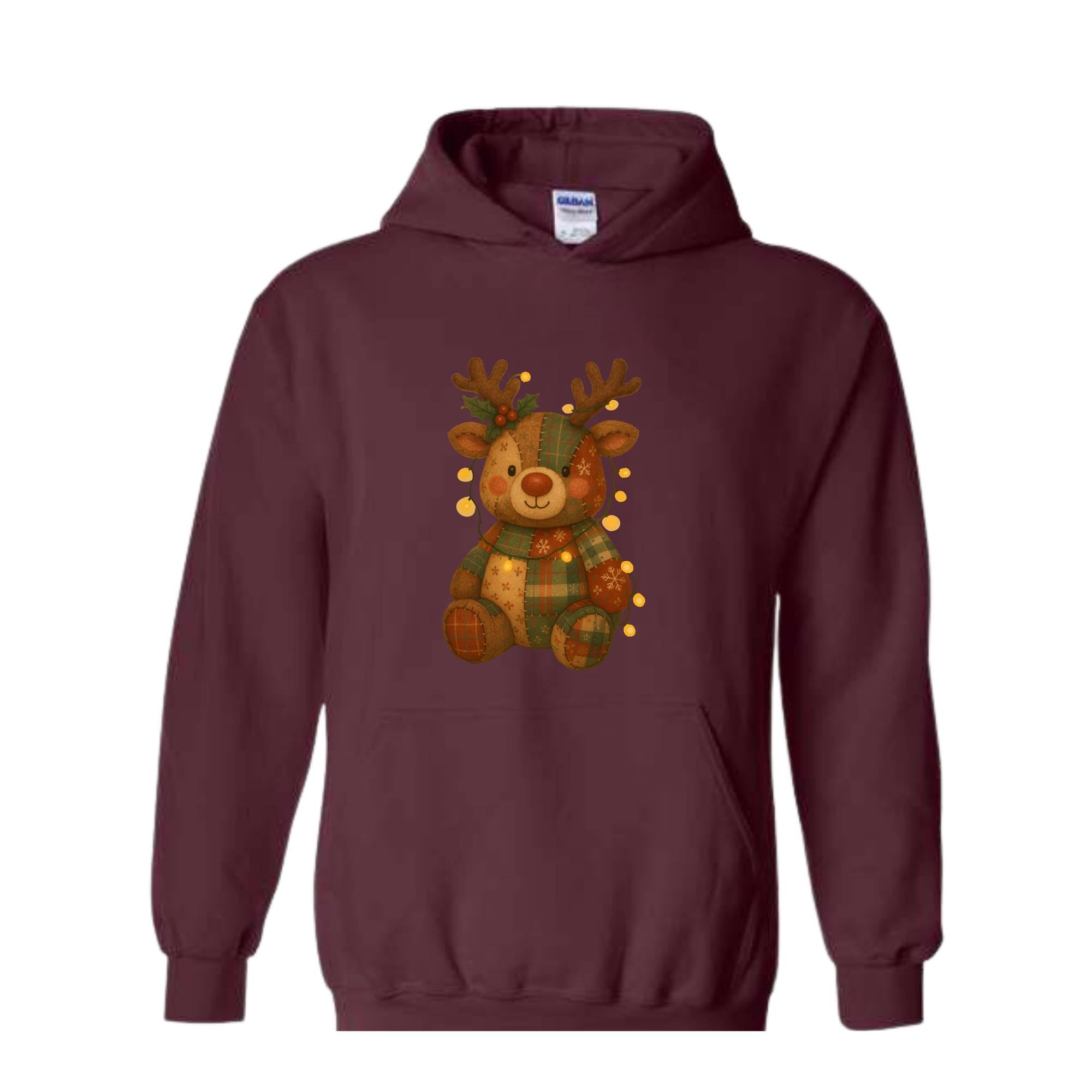 Patchwork Reindeer Sweatshirt, Boho Christmas Sweatshirt, Retro Holiday Sweater, Festive Deer Hoodie, Cute Deer Hoodie