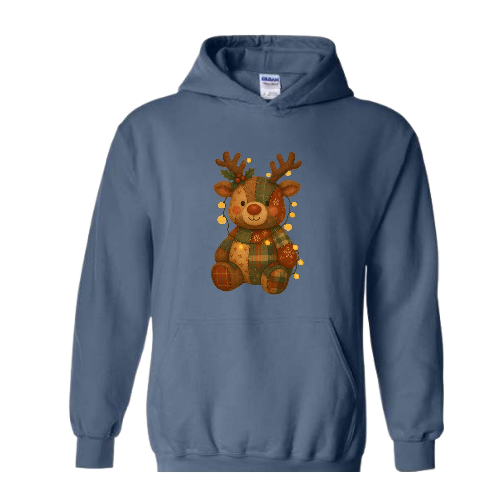 Patchwork Reindeer Sweatshirt, Boho Christmas Sweatshirt, Retro Holiday Sweater, Festive Deer Hoodie, Cute Deer Hoodie