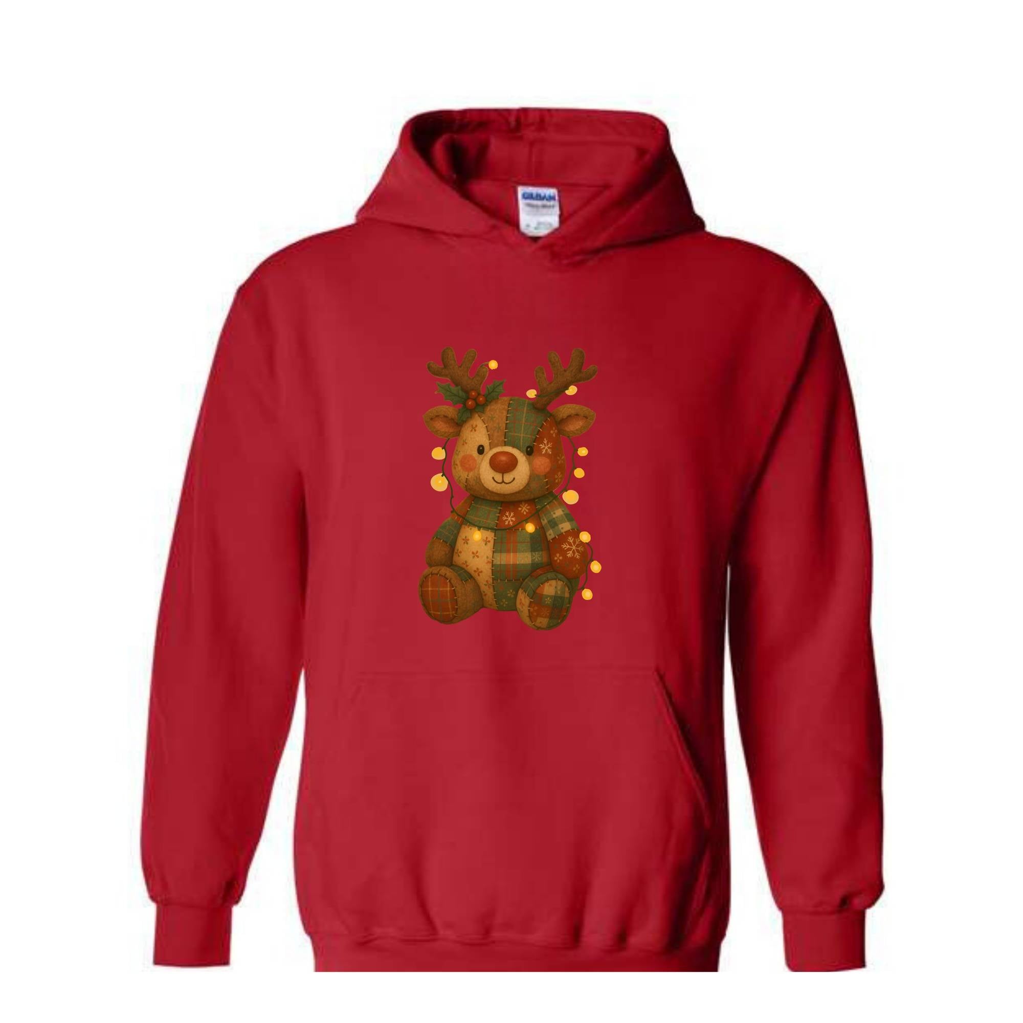 Patchwork Reindeer Sweatshirt, Boho Christmas Sweatshirt, Retro Holiday Sweater, Festive Deer Hoodie, Cute Deer Hoodie