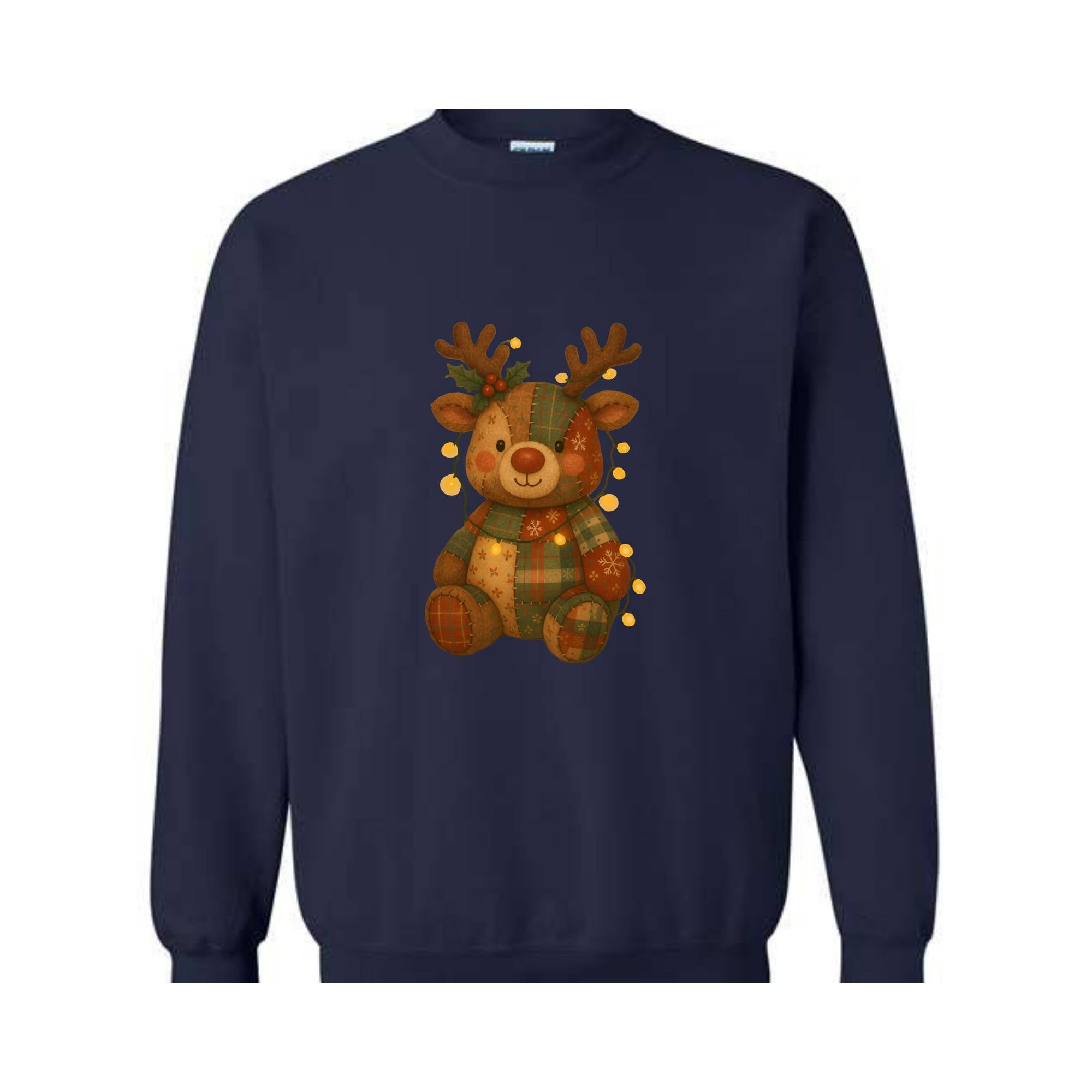 Patchwork Reindeer Sweatshirt, Boho Christmas Sweatshirt, Retro Holiday Sweater, Festive Deer Hoodie, Cute Deer Hoodie