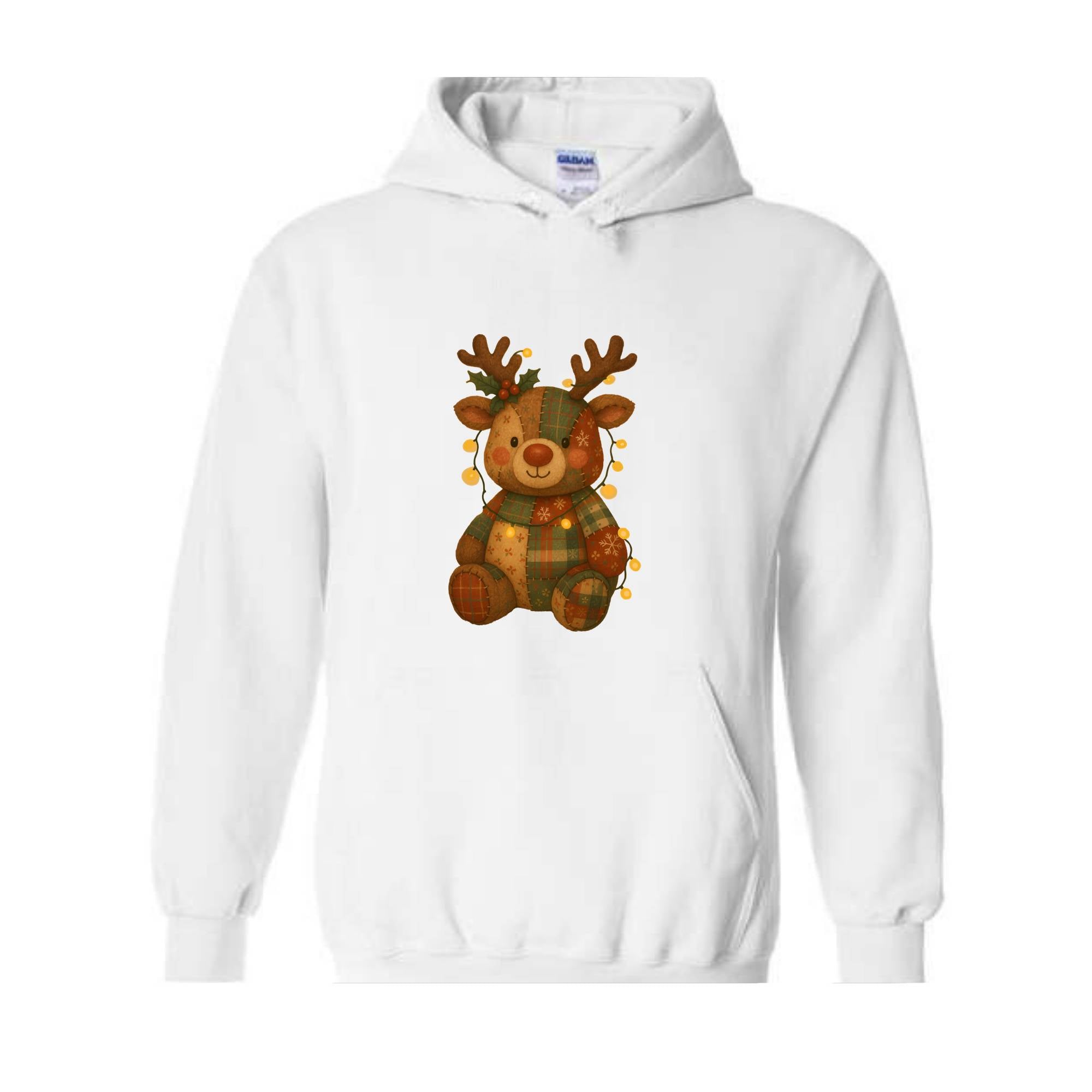 Patchwork Reindeer Sweatshirt, Boho Christmas Sweatshirt, Retro Holiday Sweater, Festive Deer Hoodie, Cute Deer Hoodie