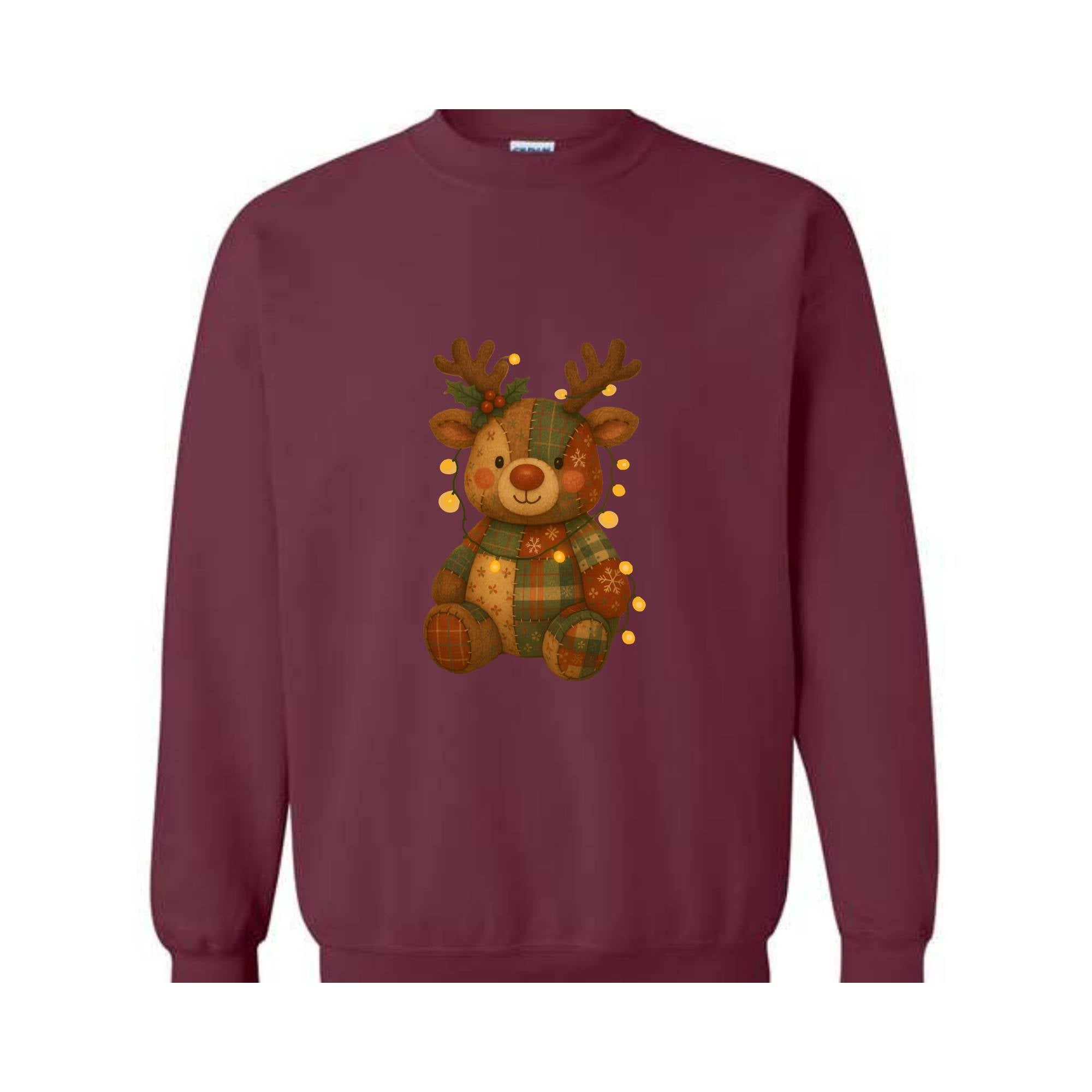 Patchwork Reindeer Sweatshirt, Boho Christmas Sweatshirt, Retro Holiday Sweater, Festive Deer Hoodie, Cute Deer Hoodie