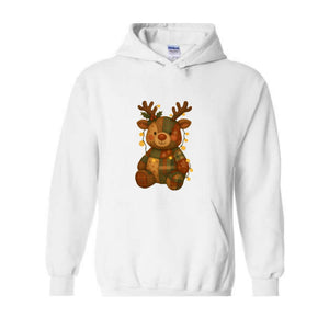 Patchwork Reindeer Sweatshirt, Boho Christmas Sweatshirt, Retro Holiday Sweater, Festive Deer Hoodie, Cute Deer Hoodie