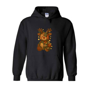 Patchwork Reindeer Sweatshirt, Boho Christmas Sweatshirt, Retro Holiday Sweater, Festive Deer Hoodie, Cute Deer Hoodie