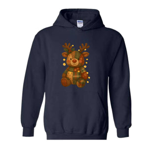 Patchwork Reindeer Sweatshirt, Boho Christmas Sweatshirt, Retro Holiday Sweater, Festive Deer Hoodie, Cute Deer Hoodie