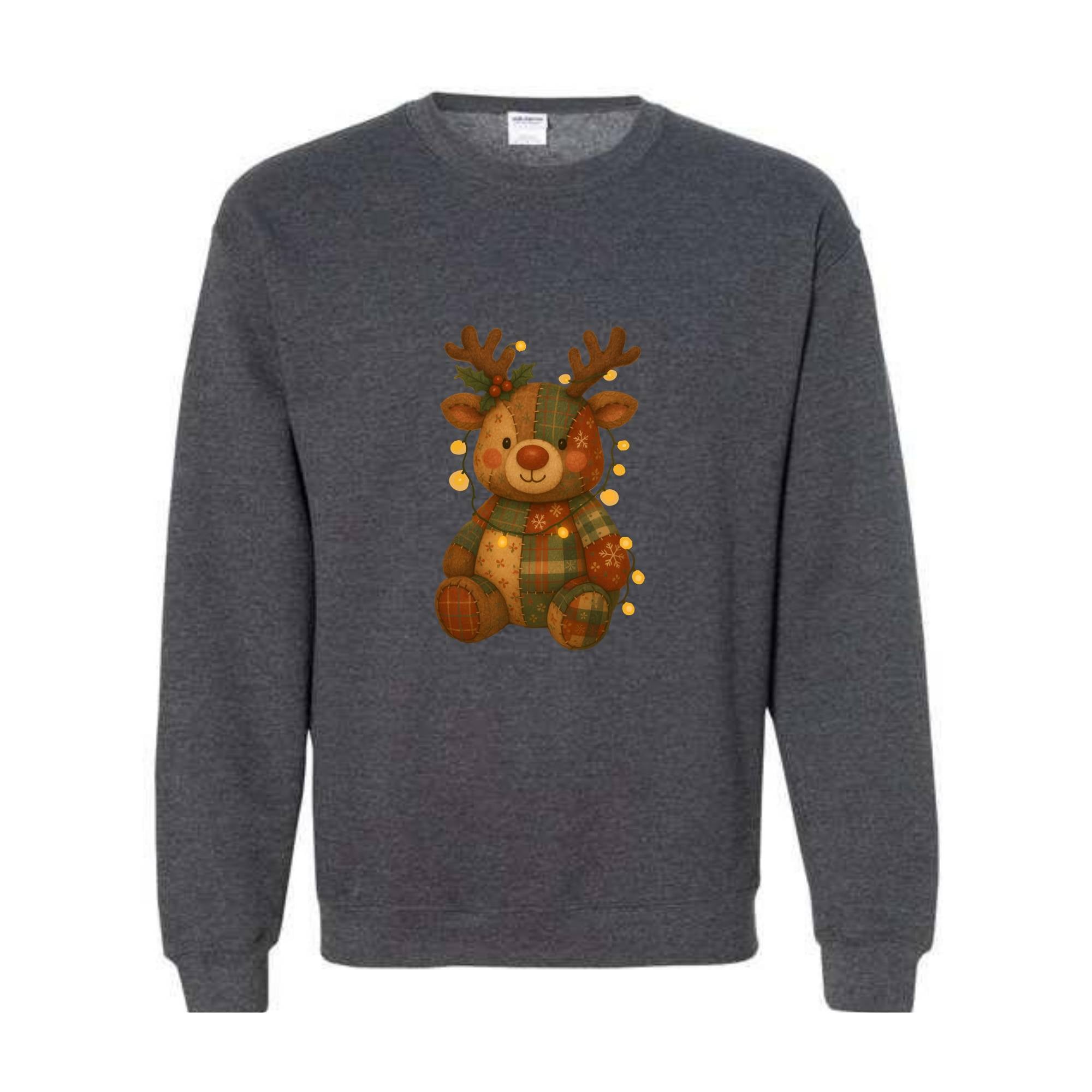 Patchwork Reindeer Sweatshirt, Boho Christmas Sweatshirt, Retro Holiday Sweater, Festive Deer Hoodie, Cute Deer Hoodie