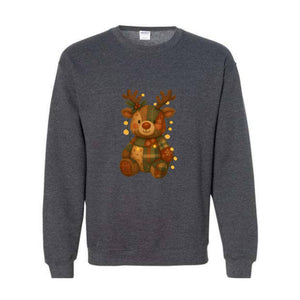 Patchwork Reindeer Sweatshirt, Boho Christmas Sweatshirt, Retro Holiday Sweater, Festive Deer Hoodie, Cute Deer Hoodie