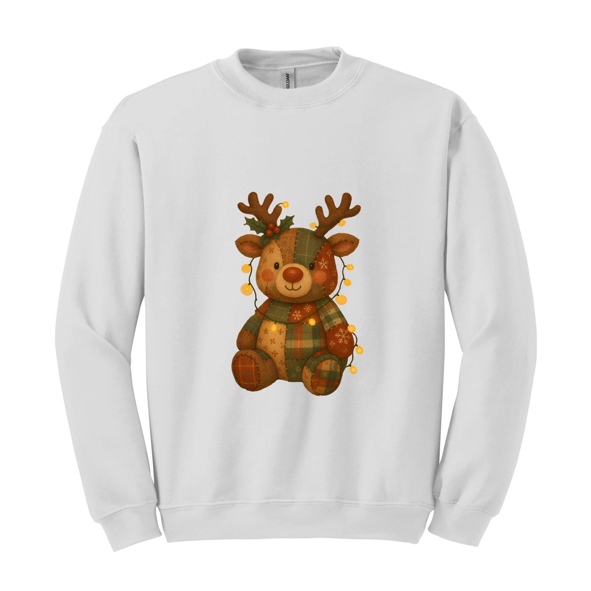 Patchwork Reindeer Sweatshirt, Boho Christmas Sweatshirt, Retro Holiday Sweater, Festive Deer Hoodie, Cute Deer Hoodie