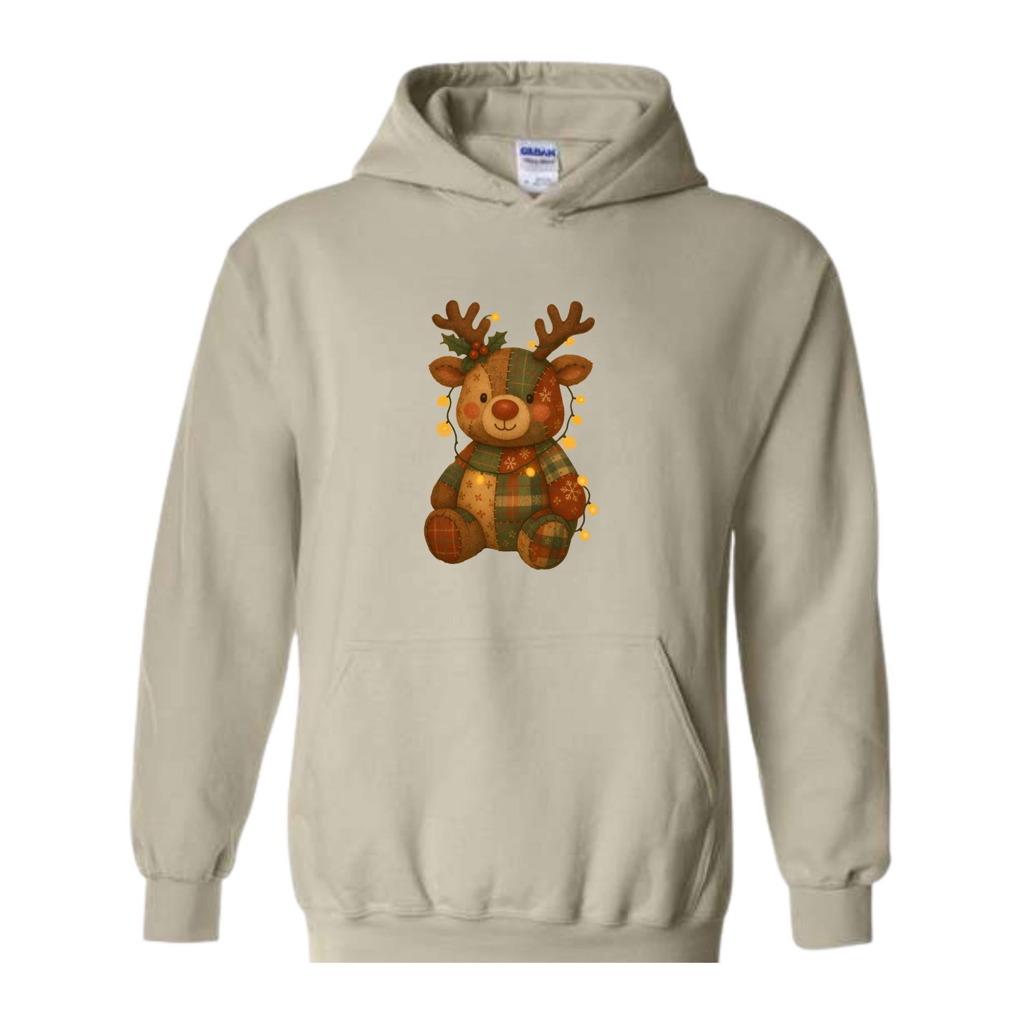 Patchwork Reindeer Sweatshirt, Boho Christmas Sweatshirt, Retro Holiday Sweater, Festive Deer Hoodie, Cute Deer Hoodie