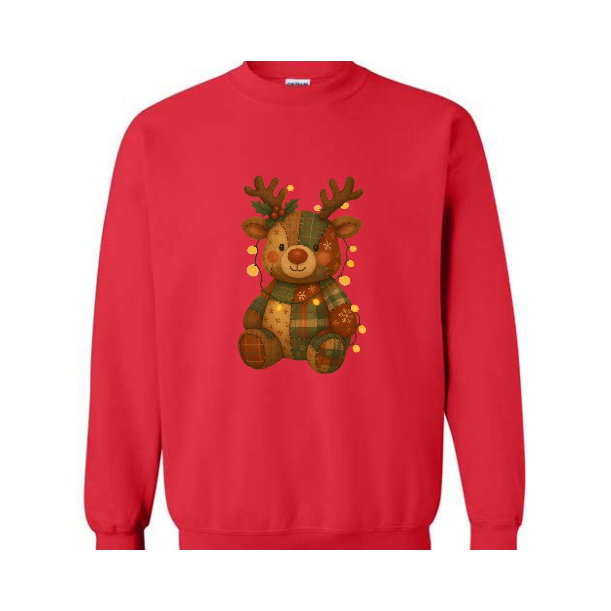 Patchwork Reindeer Sweatshirt, Boho Christmas Sweatshirt, Retro Holiday Sweater, Festive Deer Hoodie, Cute Deer Hoodie
