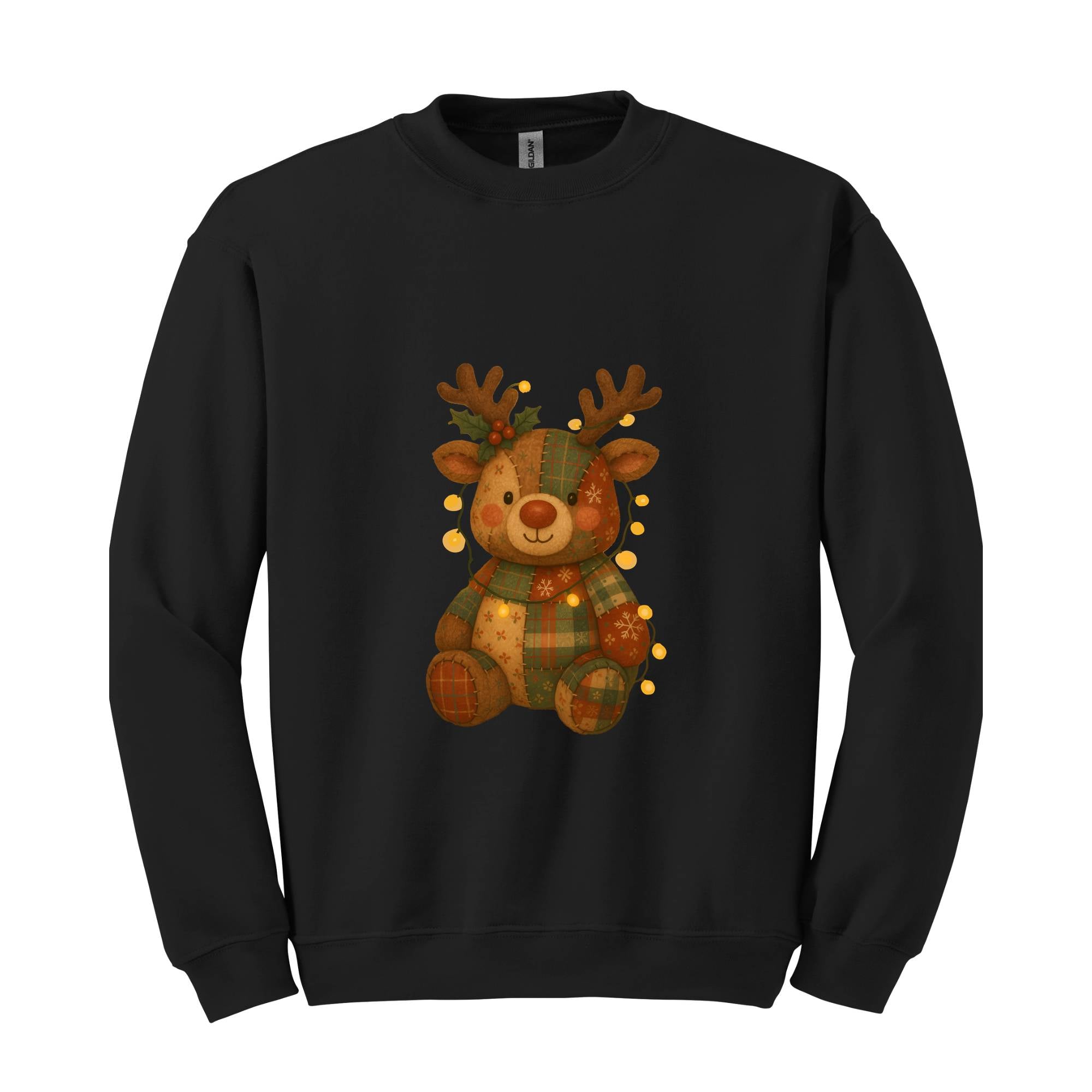 Patchwork Reindeer Sweatshirt, Boho Christmas Sweatshirt, Retro Holiday Sweater, Festive Deer Hoodie, Cute Deer Hoodie