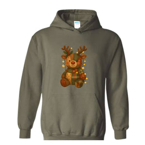 Patchwork Reindeer Sweatshirt, Boho Christmas Sweatshirt, Retro Holiday Sweater, Festive Deer Hoodie, Cute Deer Hoodie