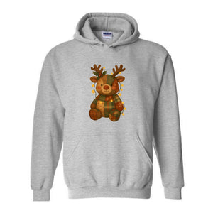 Patchwork Reindeer Sweatshirt, Boho Christmas Sweatshirt, Retro Holiday Sweater, Festive Deer Hoodie, Cute Deer Hoodie