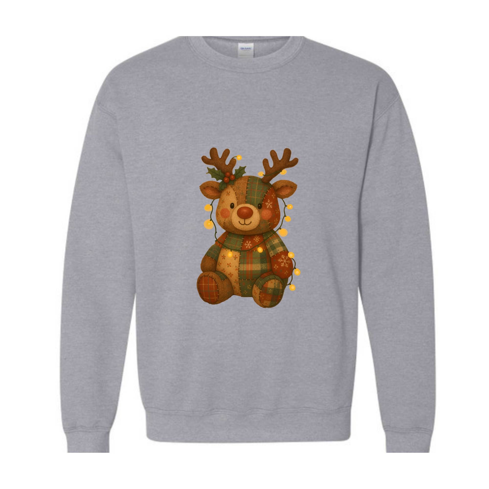 Patchwork Reindeer Sweatshirt, Boho Christmas Sweatshirt, Retro Holiday Sweater, Festive Deer Hoodie, Cute Deer Hoodie