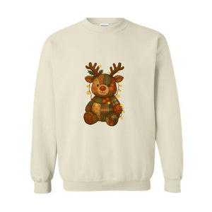 Patchwork Reindeer Sweatshirt, Boho Christmas Sweatshirt, Retro Holiday Sweater, Festive Deer Hoodie, Cute Deer Hoodie