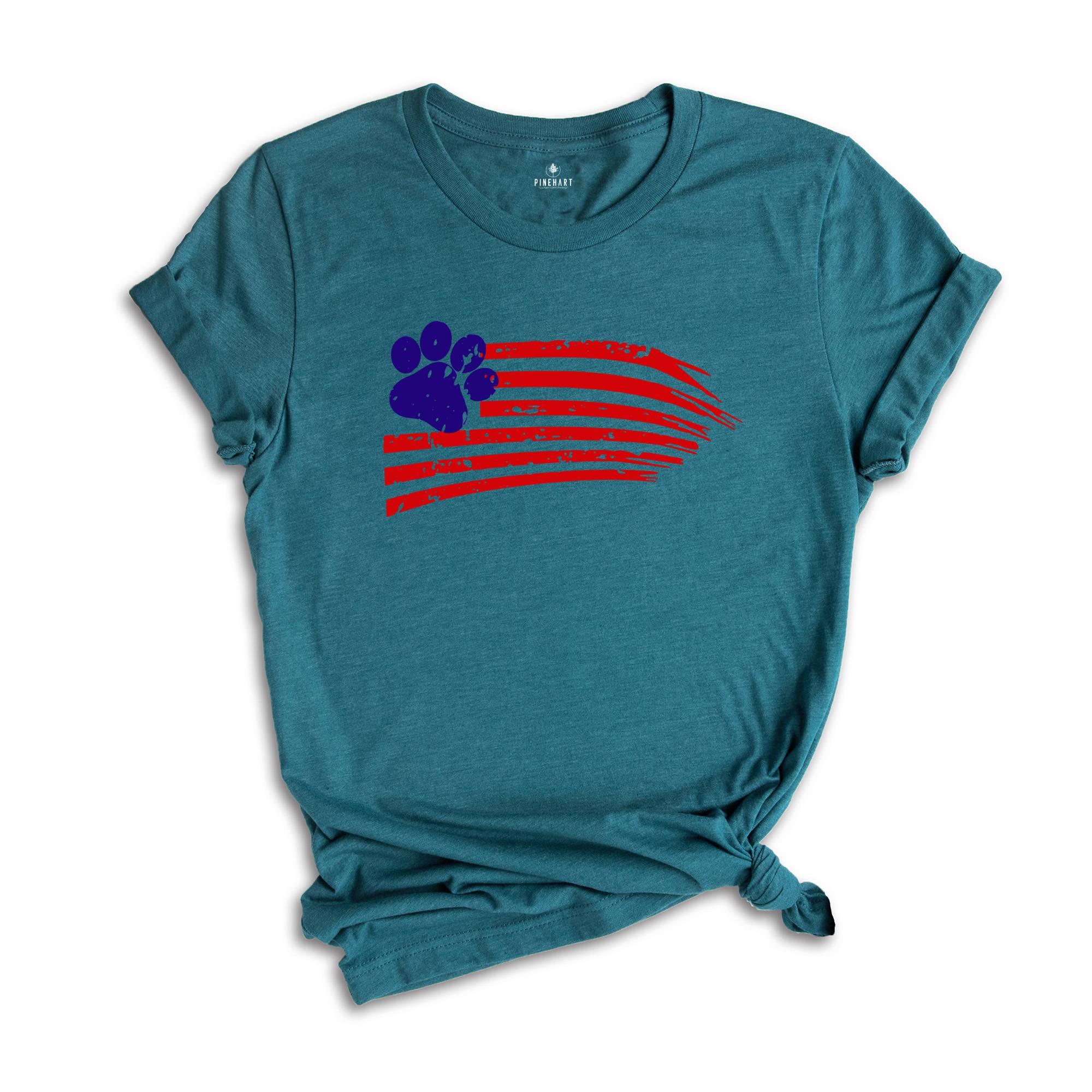 Paw Print Flag Shirt, 4Th Of July Shirt, Usa Flag Shirt, Gift For Him, Dog Owner Shirt, Independence Day Tee, Dog Lover Gift