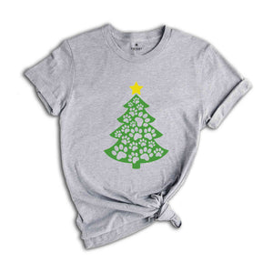 Paw T-Shirt, Christmas Tree Shirt, Dog Paw Tree, Gift For Christmas, Xmas Tee, Pet Lover Gift, Dog Lover Shirt, Xmas Gift