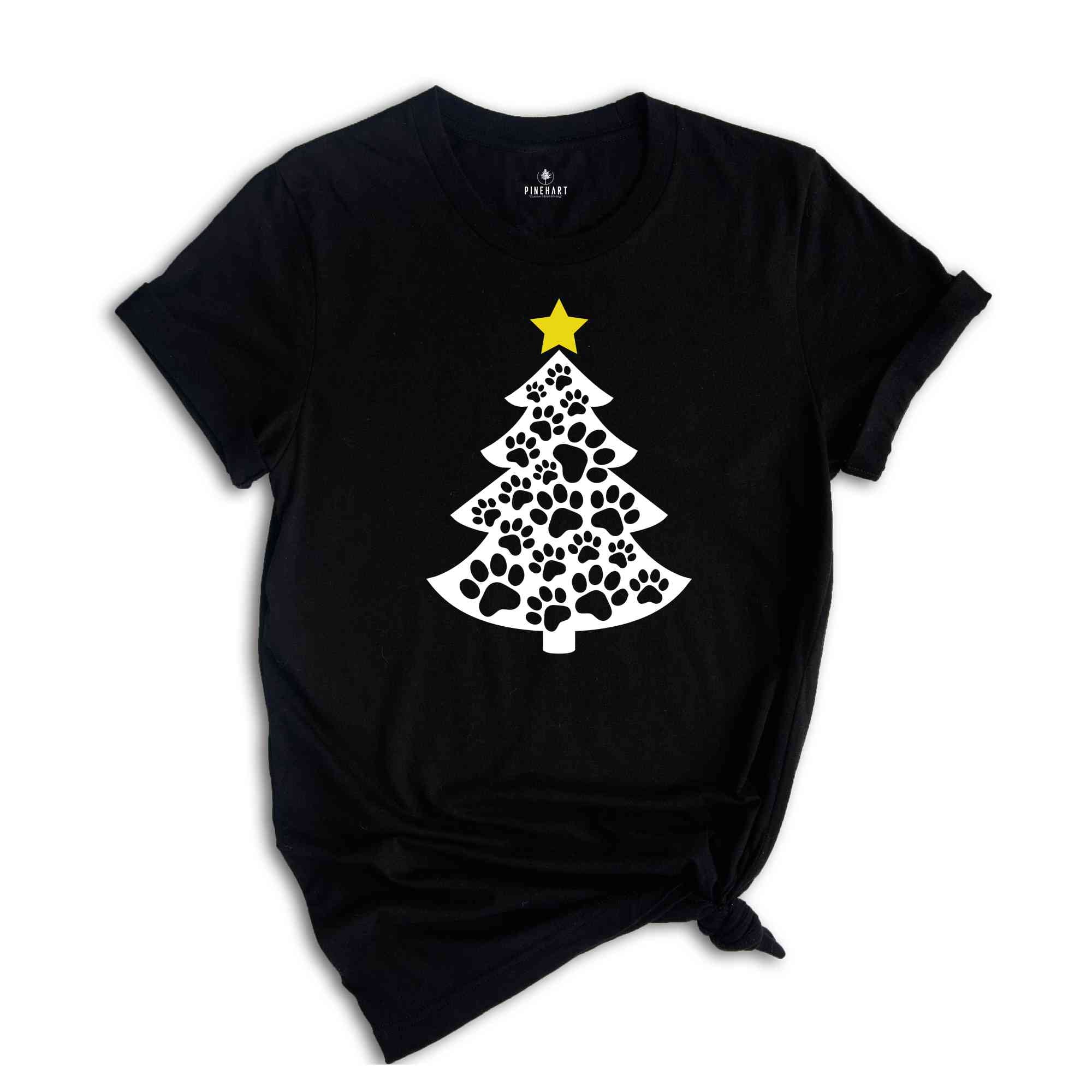 Paw T-Shirt, Christmas Tree Shirt, Dog Paw Tree, Gift For Christmas, Xmas Tee, Pet Lover Gift, Dog Lover Shirt, Xmas Gift